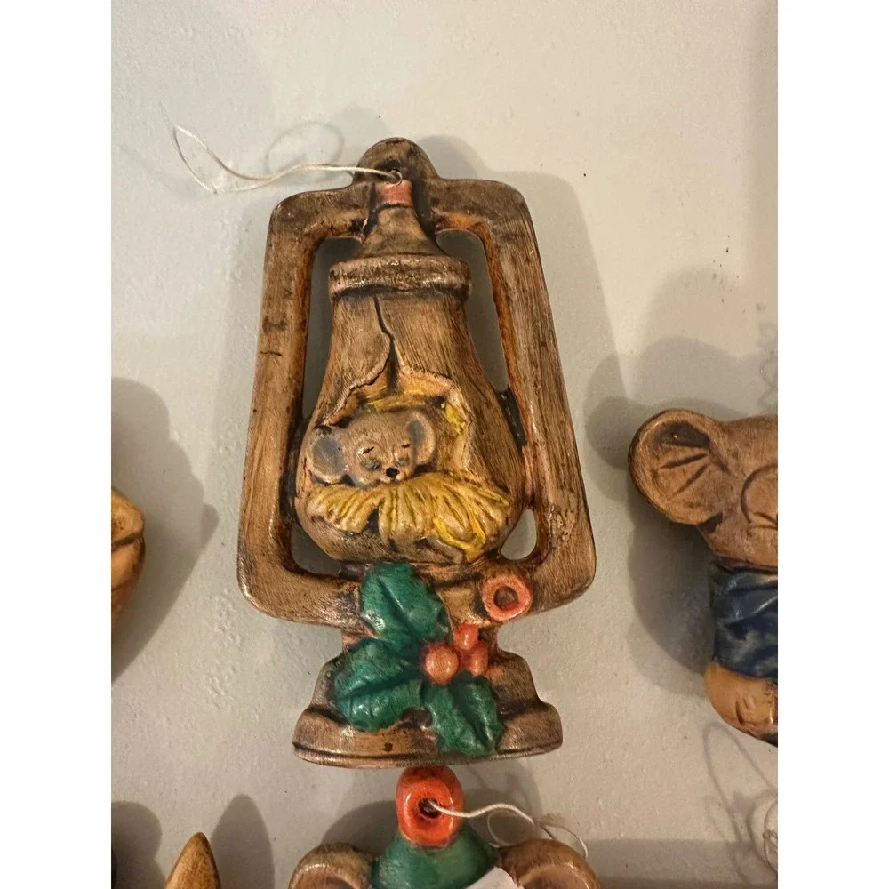 Vintage 1979 BJP Hand Painted Christmas Mouse Ornaments Set of 6 Mixed Lot